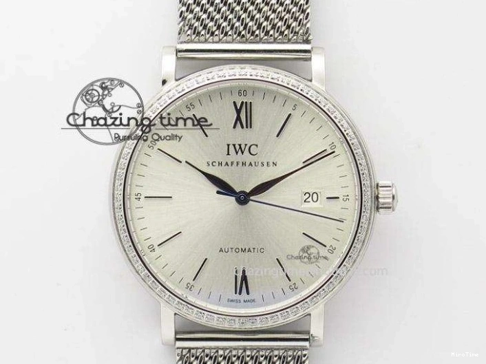 MIROTIME 1231 Portofino SCHAFFHAUSEN SS MKF 1:1 Best Edition Silver Dial Diamond On Mesh Bracelet A Lightweight 7339